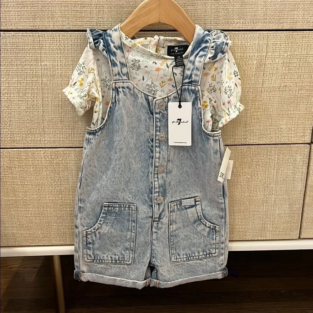 NWT 7 For All Mankind Light Blue Kids Outfit Overalls 2T